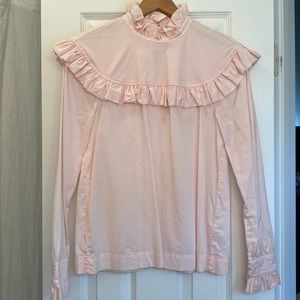 Alexa Chung pink ruffle cotton blouse